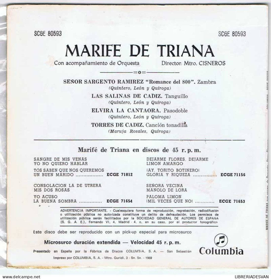 Marife De Triana - Señor Sargento Ramírez / Las Salinas De Cádiz / Elvira La Cantaora + 1 - EP - Non Classés