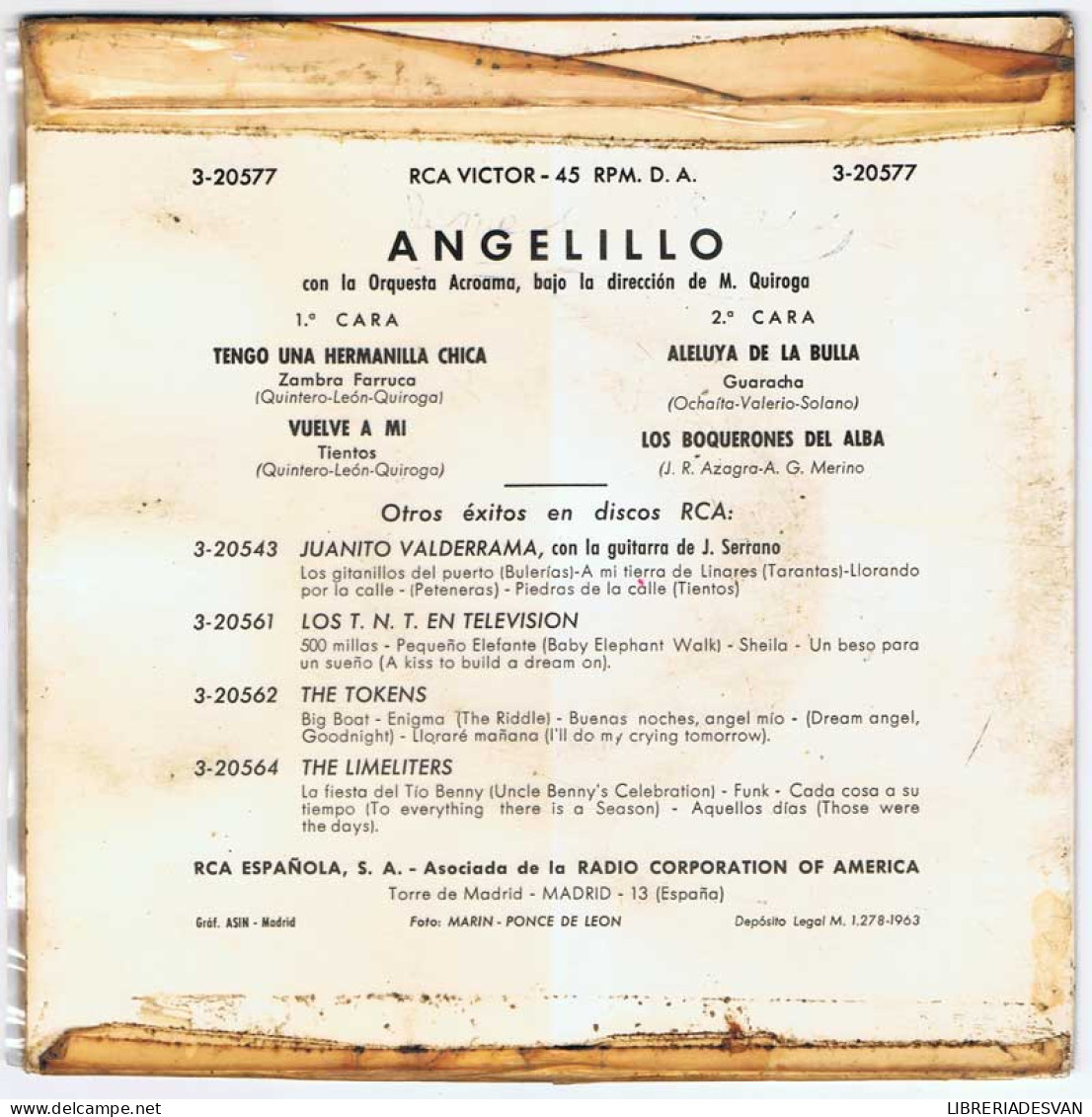 Angelillo - Tengo Una Hermanilla Chica / Vuelve A Vivir / Aleluya De La Bulla / Los Boquerones Del Alba - EP - Zonder Classificatie