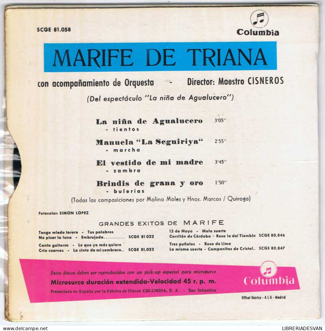 Marife De Triana - El Vestido De Mi Madre / Brindis De Grana Y Oro / La Niña De Agualucero / Manuela La Seguiriya - EP - Sin Clasificación