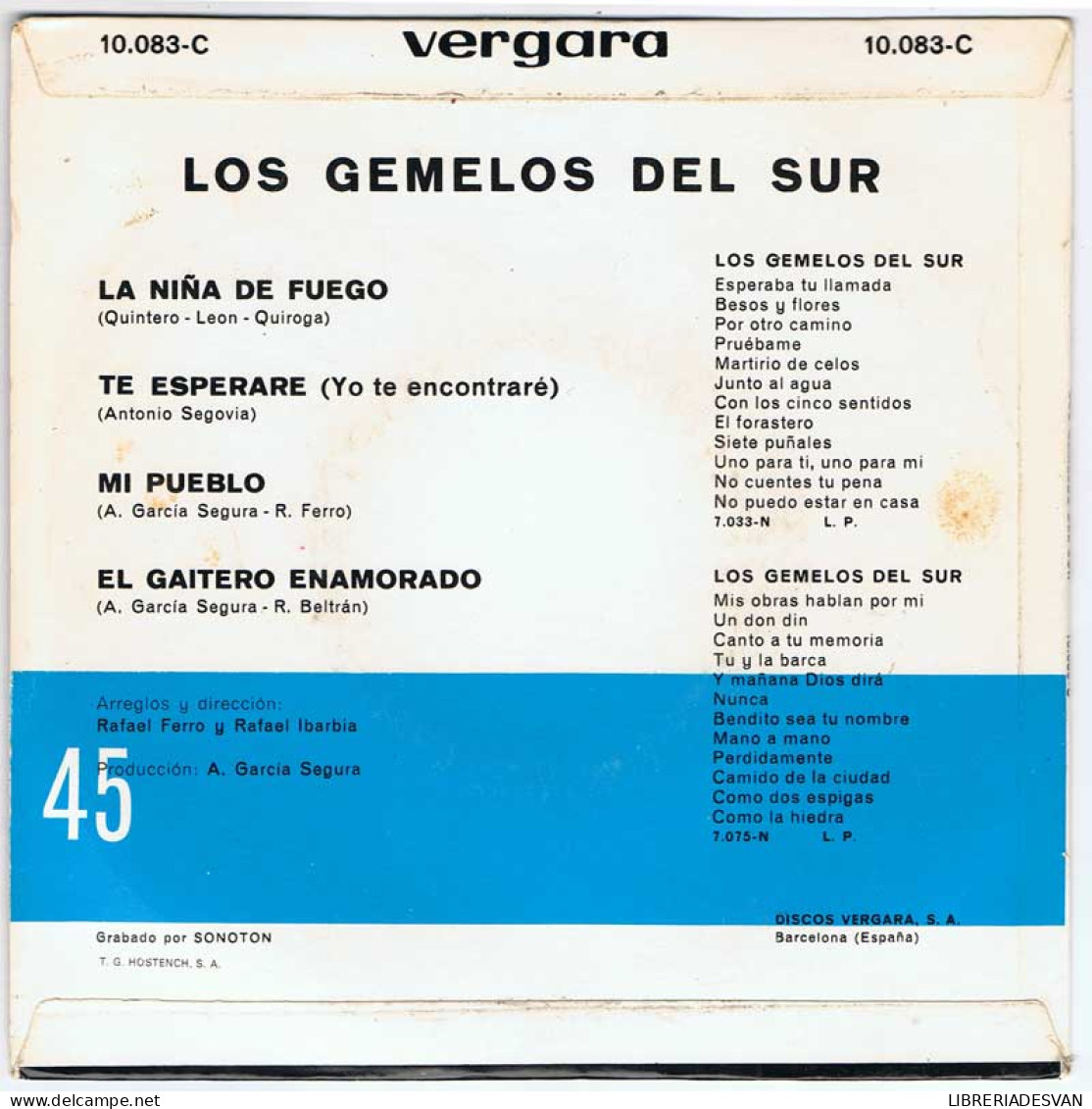 Los Gemelos Del Sur - La Niña De Fuego / Te Esperaré / Mi Pueblo / El Gaitero Enamorado - EP - Ohne Zuordnung