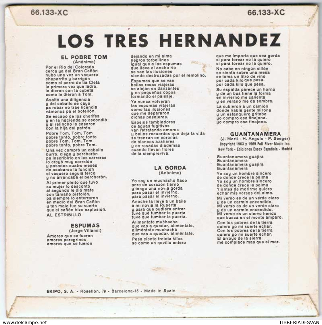 Los Tres Hernandez - El Pobre Tom / Espumas / La Gorda / Guantanamera - EP - Sin Clasificación