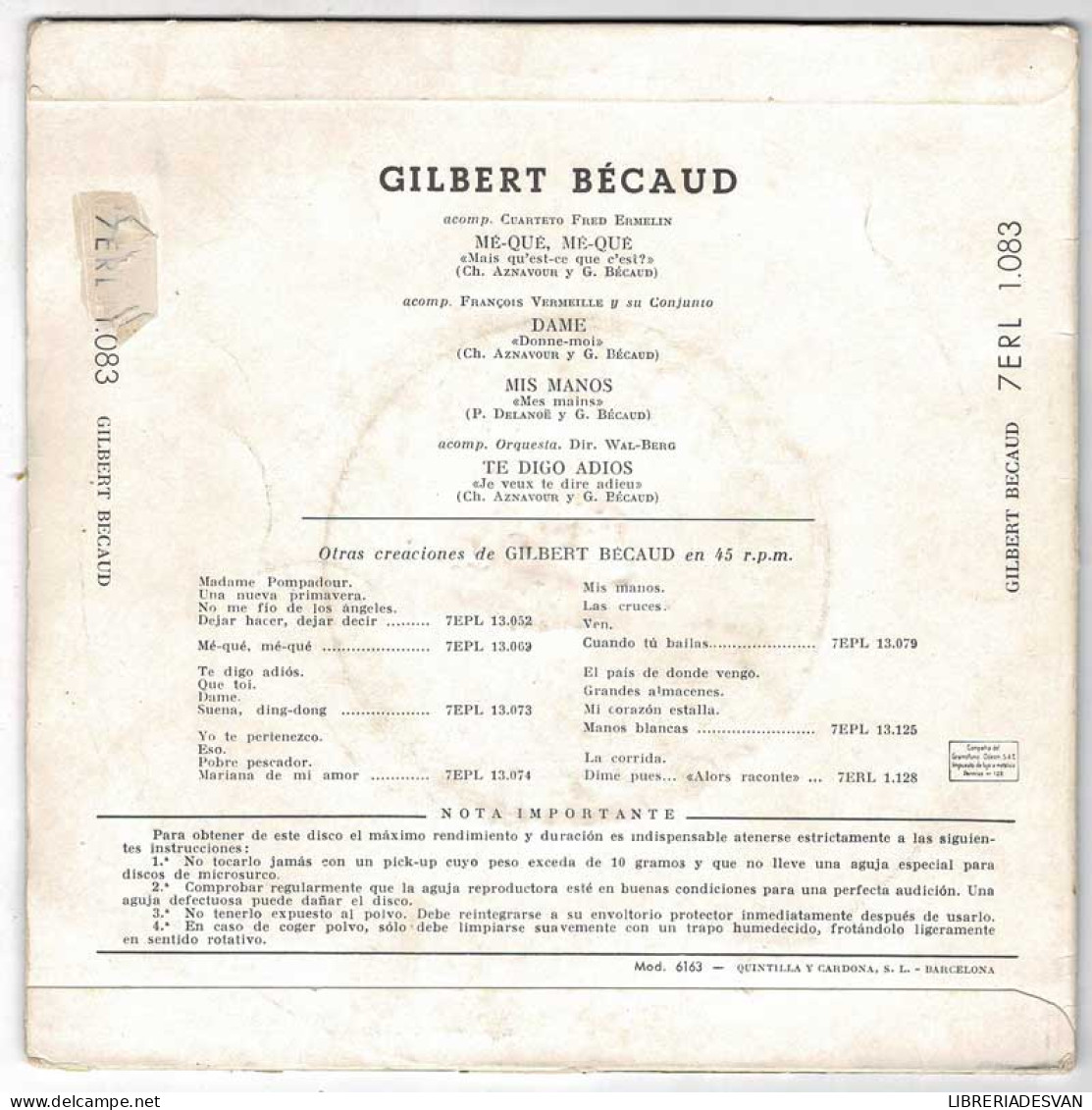 Gilbert Becaud No. 4 - Mé-Qué, Mé-qué + 3. EP - Ohne Zuordnung