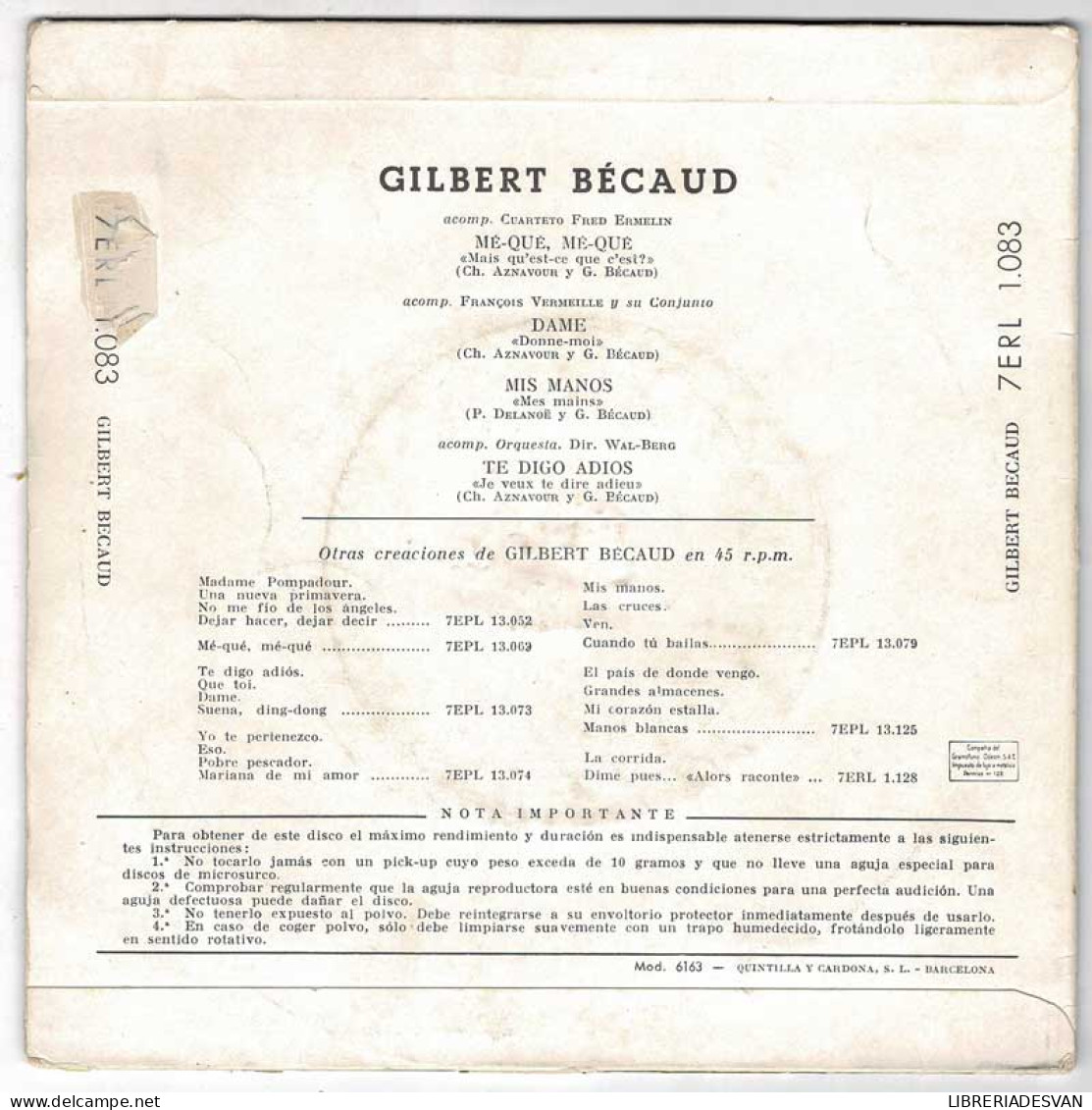 Gilbert Becaud No. 4 - Mé-Qué, Mé-qué + 3. EP - Unclassified