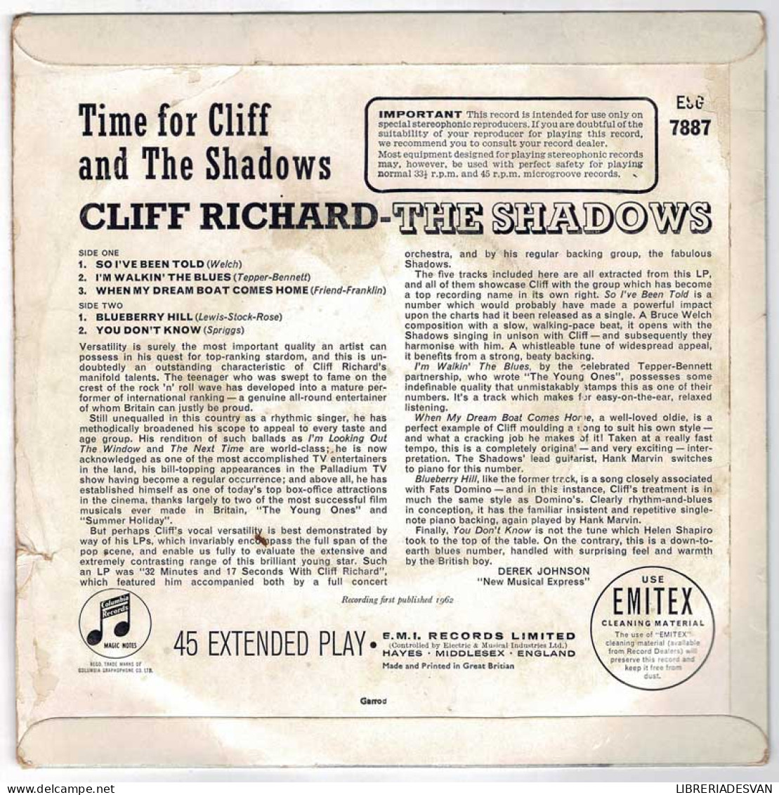 Cliff Richard - Time For Cliff And The Shadows. EP UK ESG 7887 - Sin Clasificación