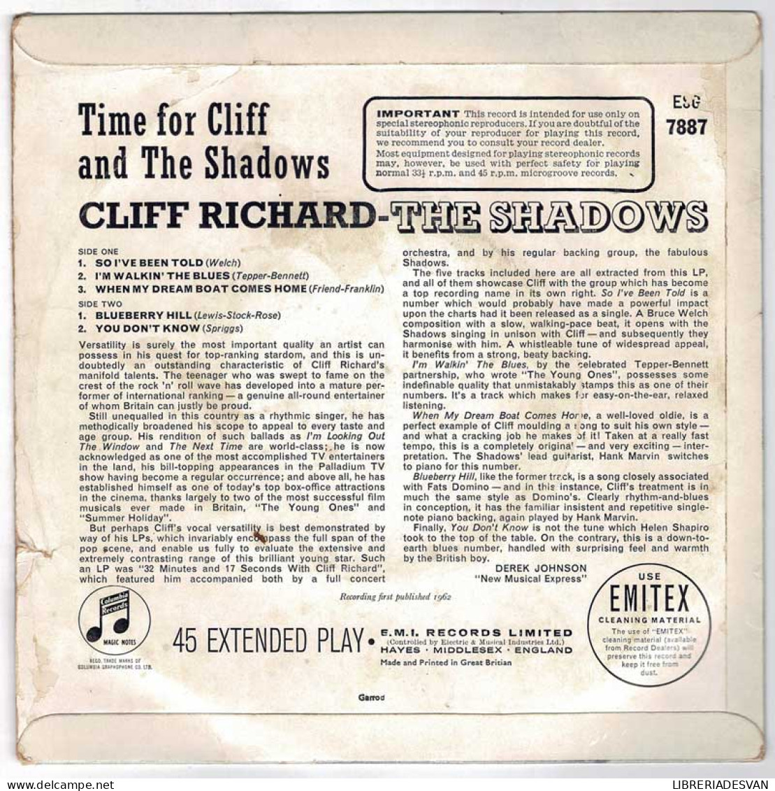 Cliff Richard - Time For Cliff And The Shadows. EP UK ESG 7887 - Unclassified