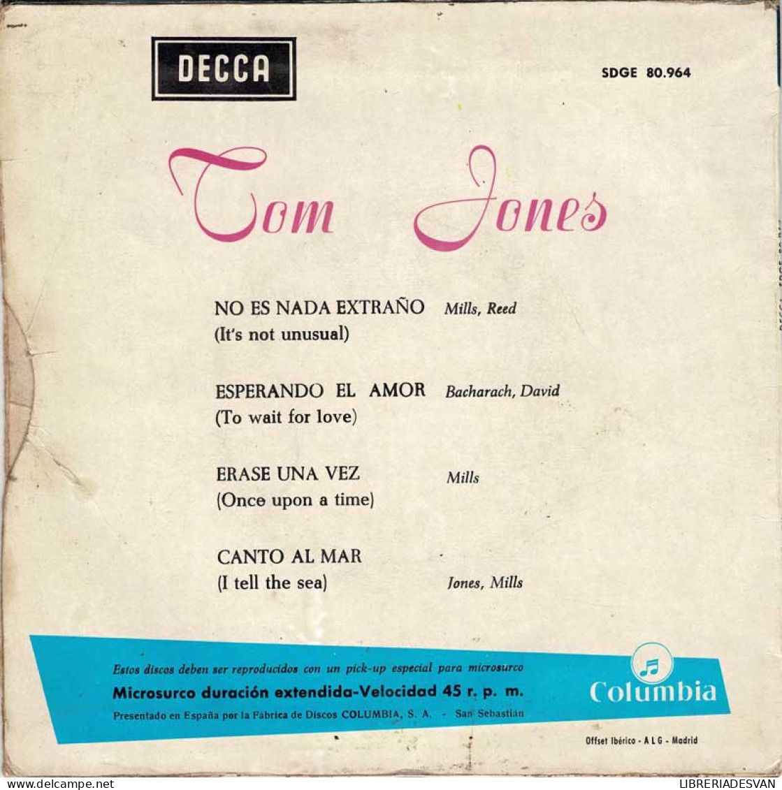 Tom Jones - No Es Nada Extraño / Esperando El Amor + 2. EP (sólo Carátula) - Non Classés