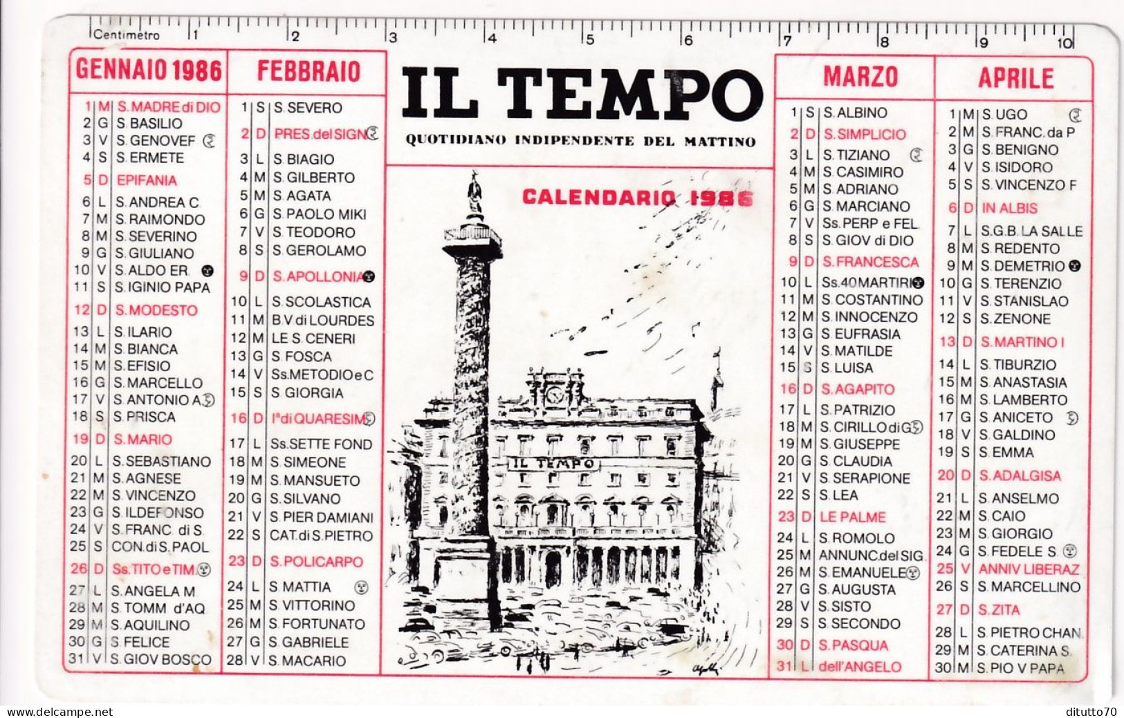 Calendarietto - IL TEMPO - Quotidiano Indipendente Del Mattino - Anno 1986 - Small : 1981-90