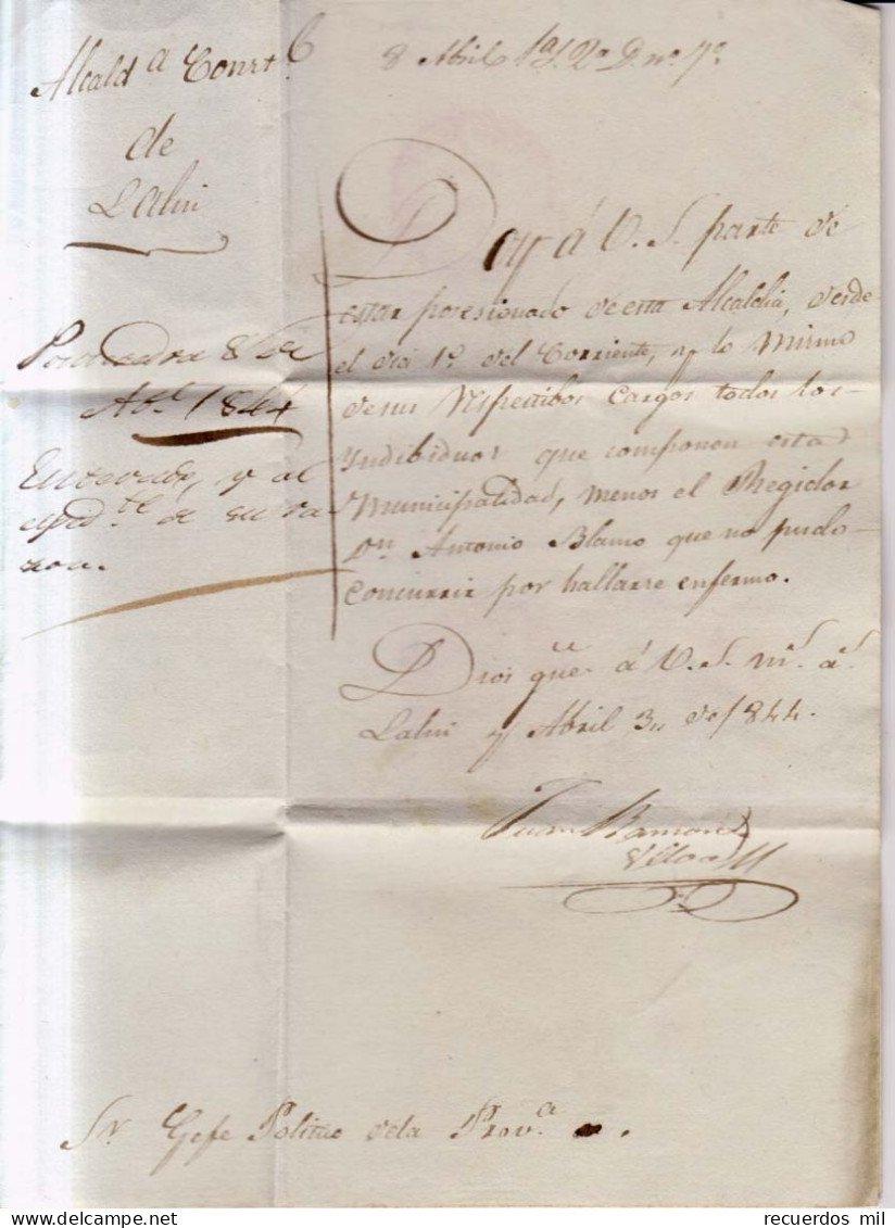 Año 1844 Prefilatelia Carta De Lalin  Marca Roja Santiago Galicia Y Porteo 6 Confirmacion De Cargos - ...-1850 Prefilatelia