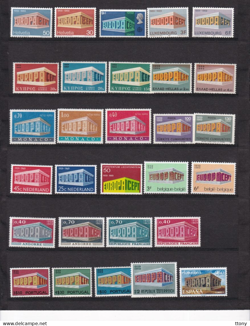 52 Timbres Neufs    Europa Année 1969 : France -Suisse -Portugal - Allemagne - Eire -Suisse - Luxembourg -Monaco Ect - 1969