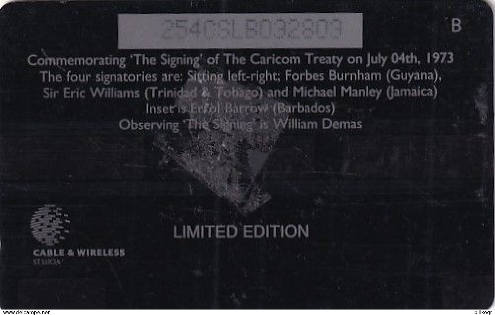 ST. LUCIA ISL.(GPT) - "The Singing" Of The Caricom Treaty, CN : 254CSLB/B, Tirage %40000, Used - Santa Lucia