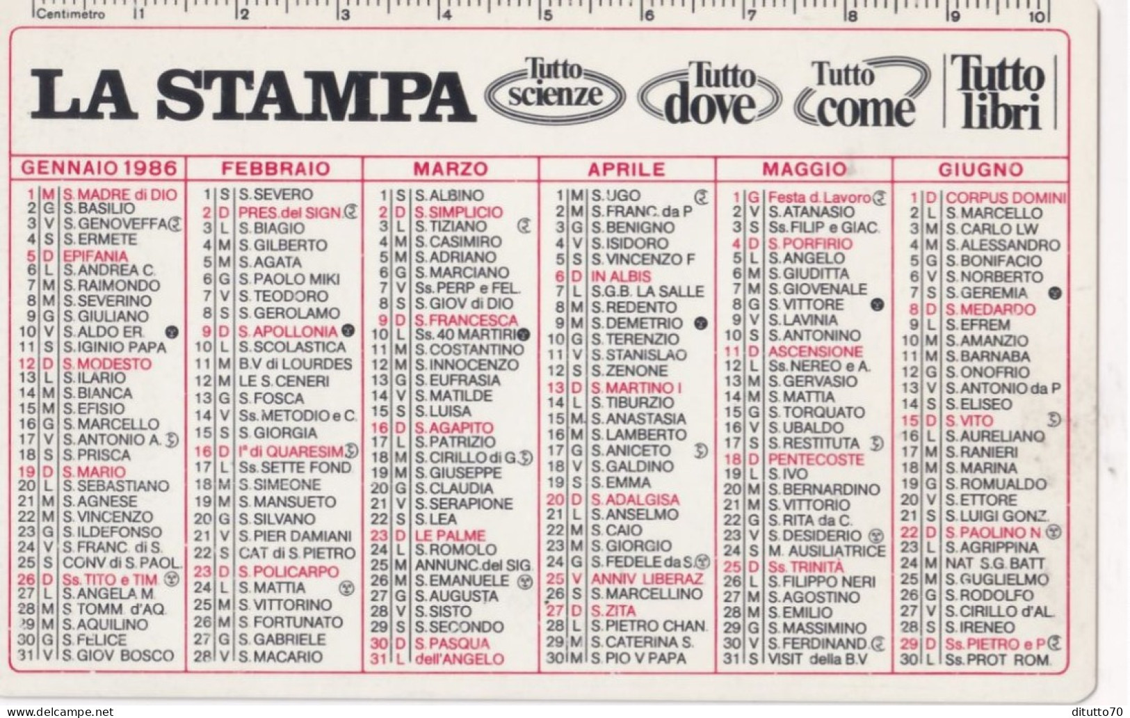 Calendarietto - La Stampa - Anno 1986 - Petit Format : 1981-90