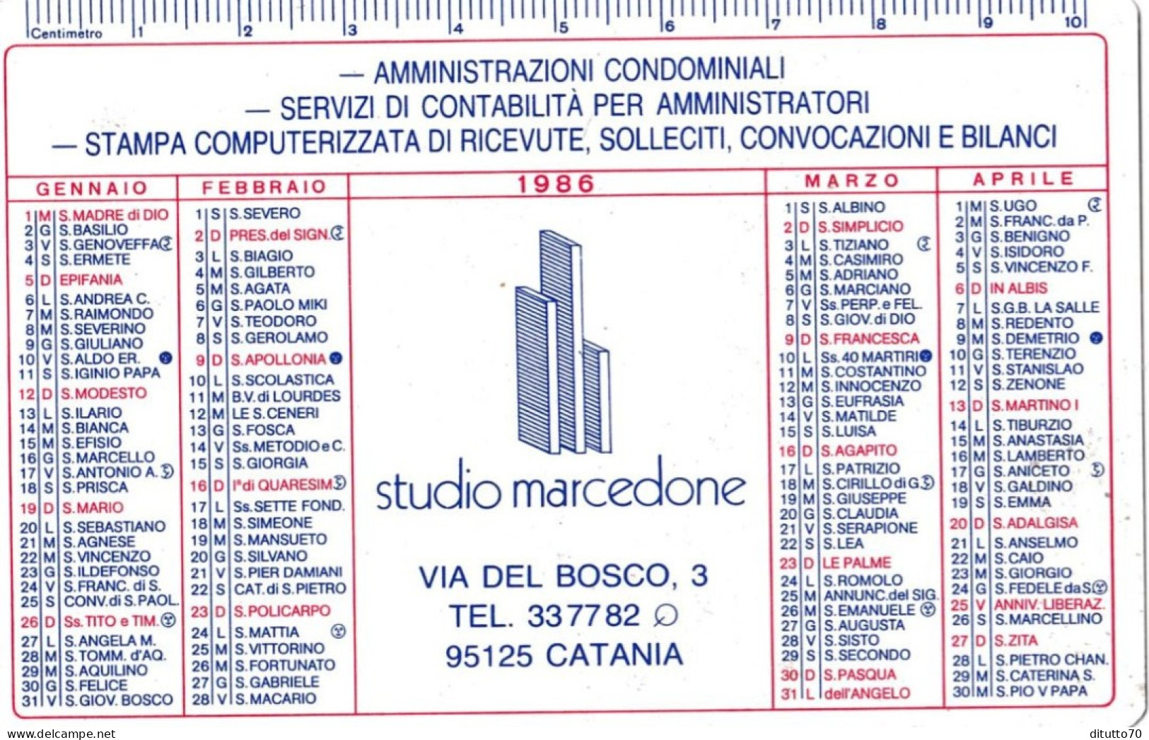 Calendarietto - Studio Marcedone - Catania - Anno 1986 - Petit Format : 1981-90