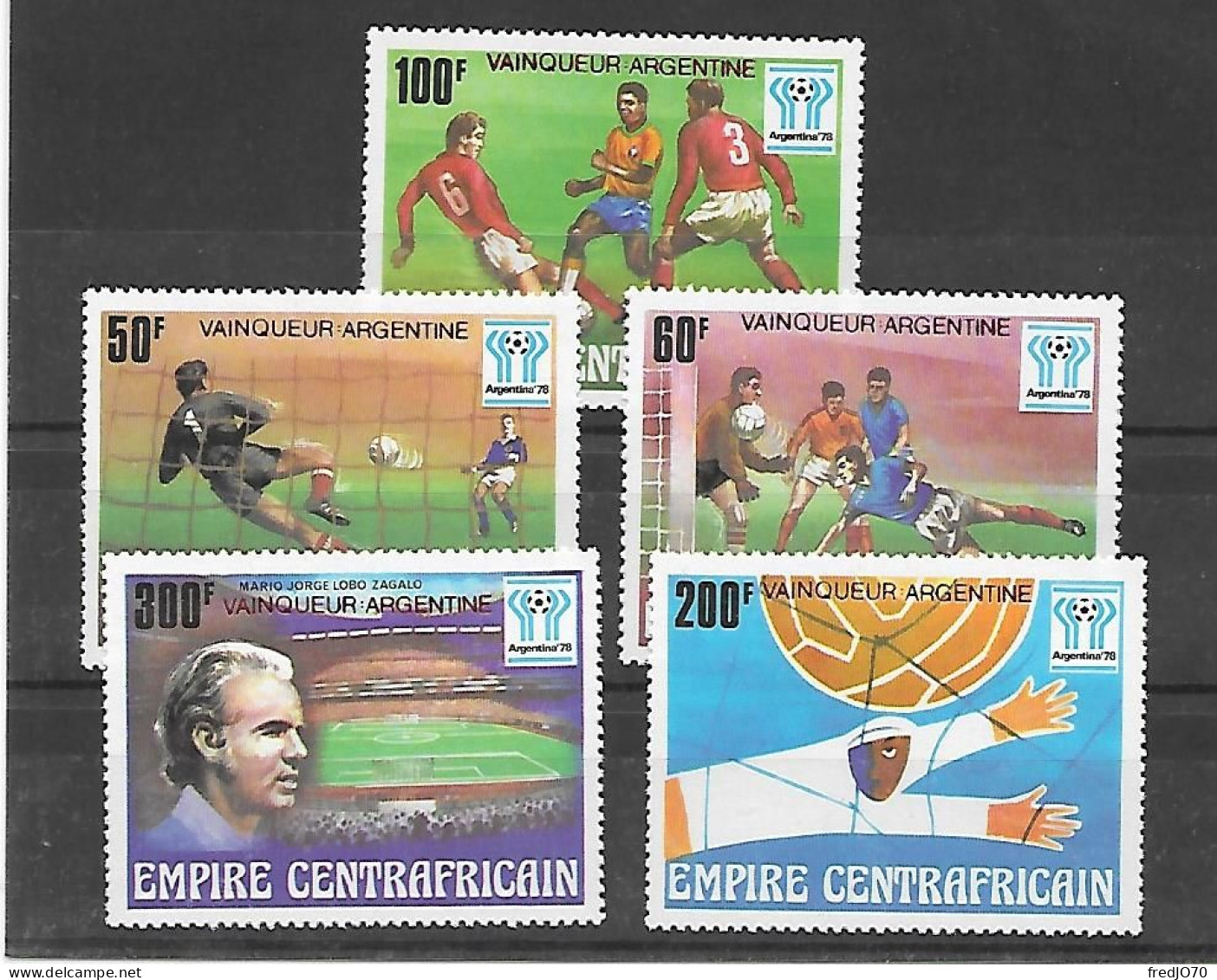 Centrafrique Central Africa Série Complète Surch. Rouge Red Ovpt Football CM 78 ** - 1978 – Argentine