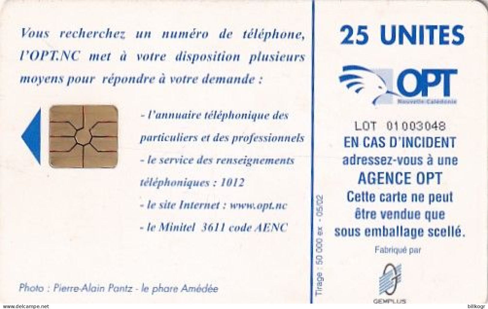 NEW CALEDONIA(chip) - Le Phare Amedee, Tirage 50000, 05/02, Used - Nouvelle-Calédonie