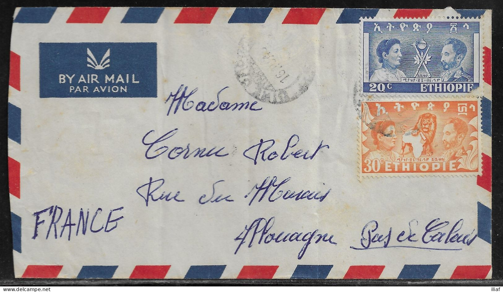 Ethiopia. Stamps Sc. 297-298 On Air Mail Letter, Sent From Addis Abeba On 16.10.1949 To France - Etiopia