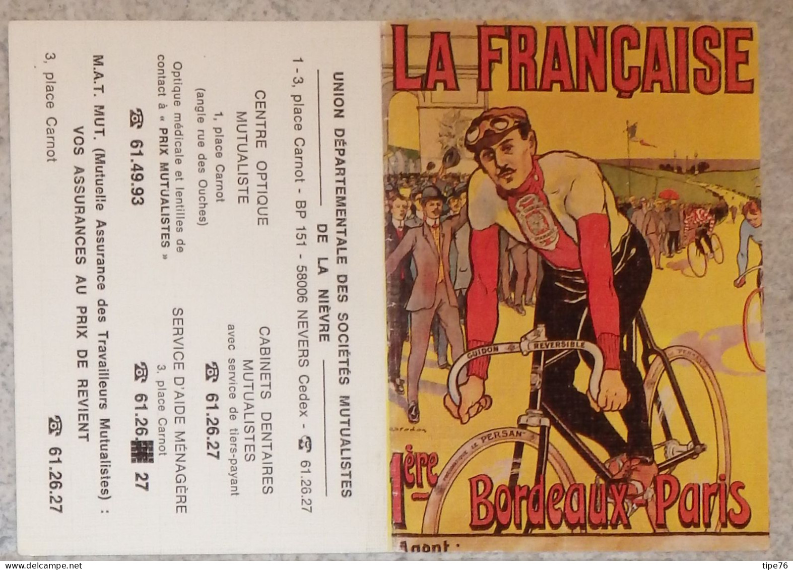 Petit Calendrier Poche 1983 Illustration Affiche La Française Course Cycliste Vélo  Bordeaux Paris - Nevers Nièvre - Small : 1981-90