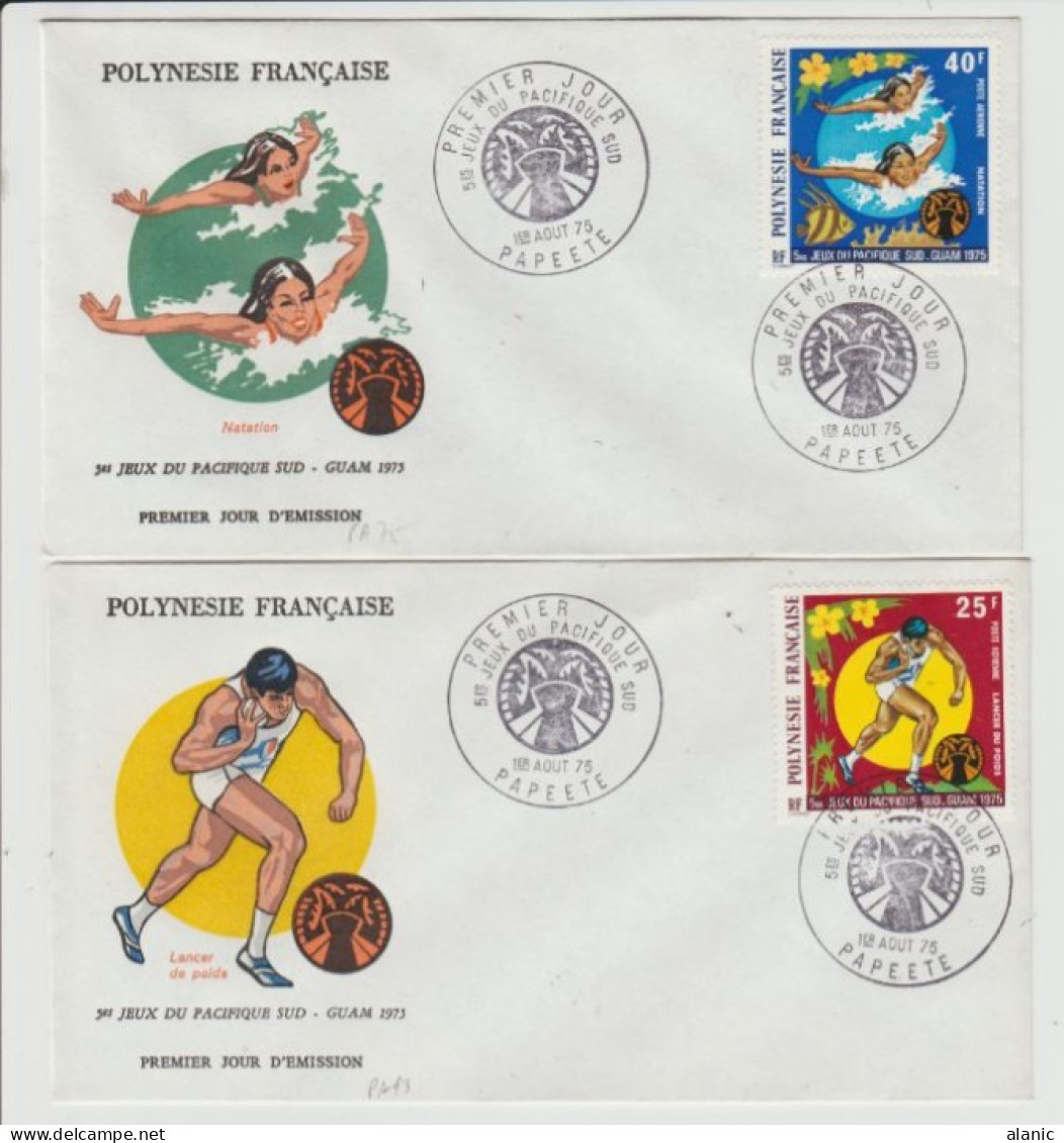 POLYNESIE. 2  FDC. N° PA 93. +N°95 5° JEUX PACIFIQUE SUD. PAPEETE. 1 AOUT 75 - FDC