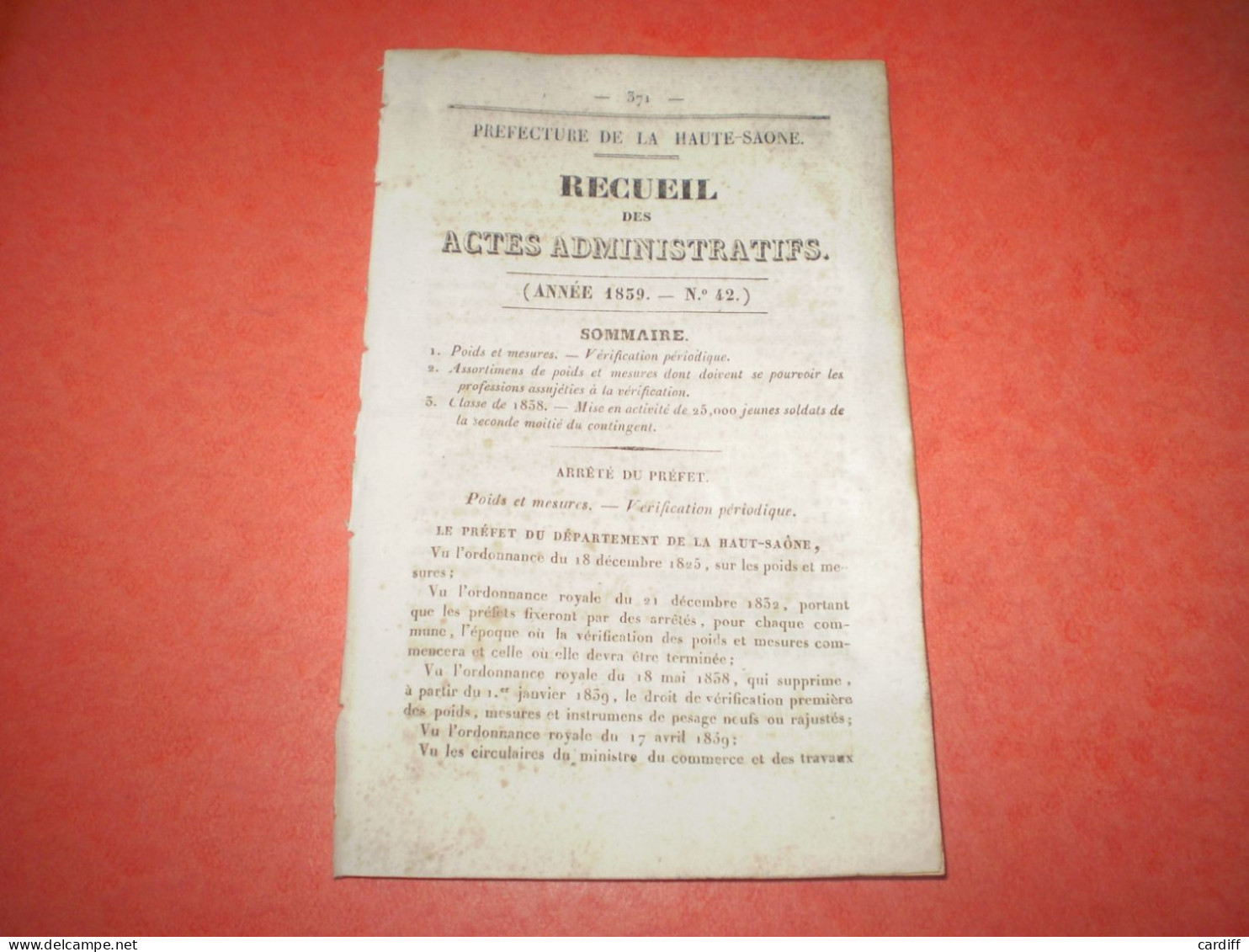 Vesoul 1839: Poids Et Mesures, Planning De Vérification Par Ville & Par Date; Mise En Activité De 25000 Soldats Jeunes - Decrees & Laws