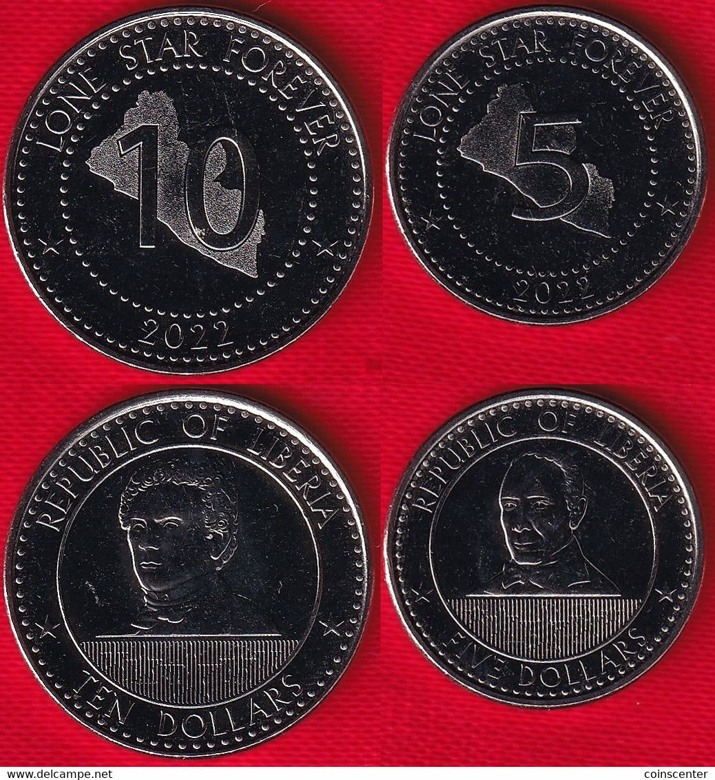 Liberia Set Of 2 Coins: 5 - 10 Dollars 2022 UNC - Liberia