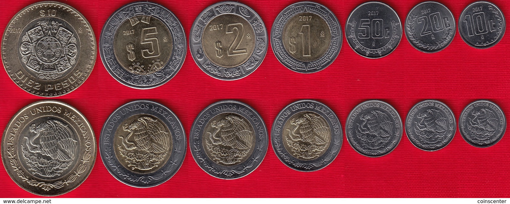 Mexico Set Of 7 Coins: 10 Centavos - 10 Pesos 2017 UNC - México
