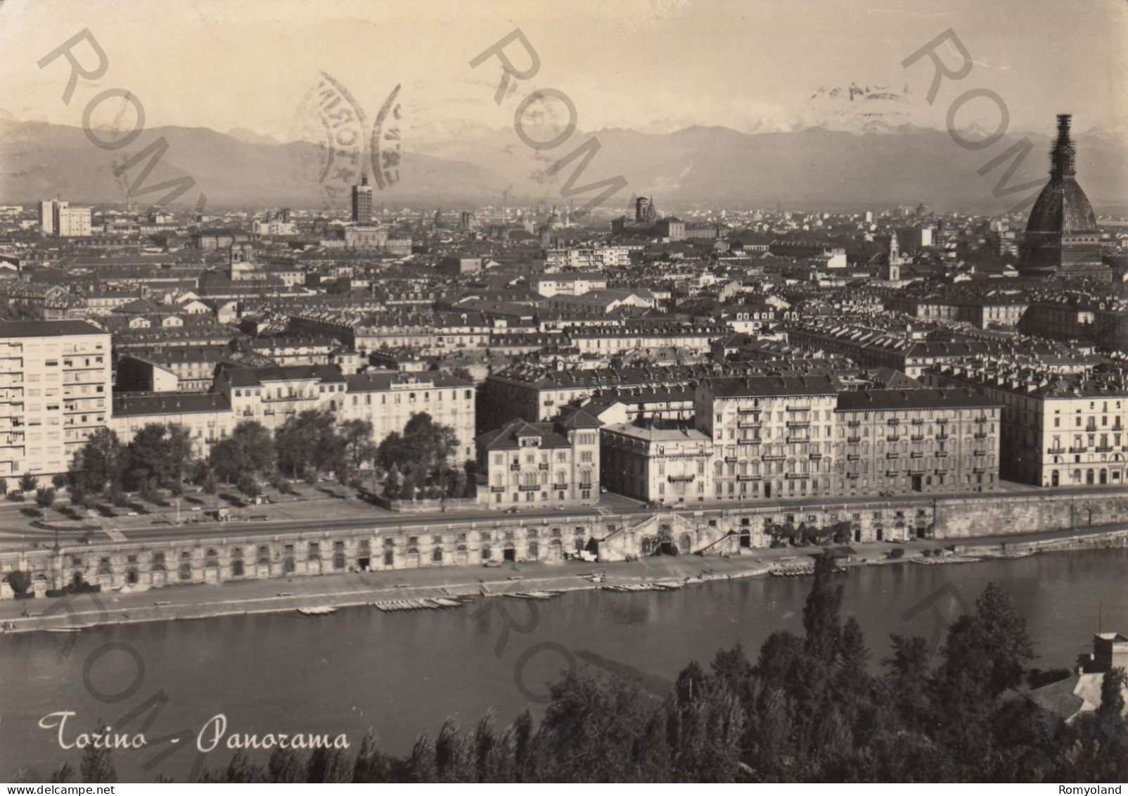 CARTOLINA  B25 TORINO,PIEMONTE-PANORAMA-STORIA,MEMORIA,CULTURA,RELIGIONE,IMPERO ROMANO,BOLLO STACCATO,VIAGGIATA 1957 - Panoramische Zichten, Meerdere Zichten