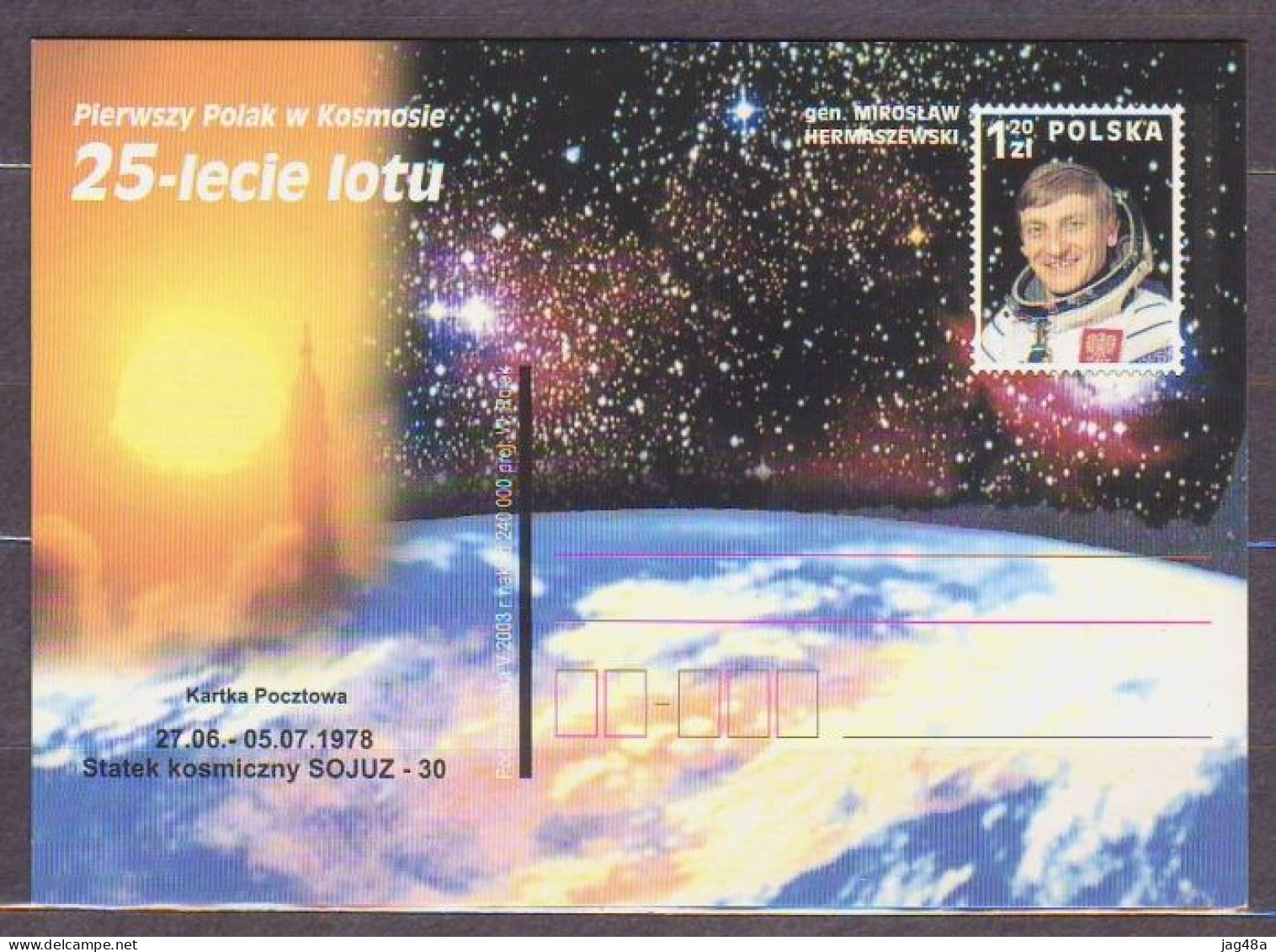 POLAND..2003/Mirosław Hermaszewski - 25th Anniversary Spaceflight,Soyuz30.. PostCard/unused. - Lettres & Documents
