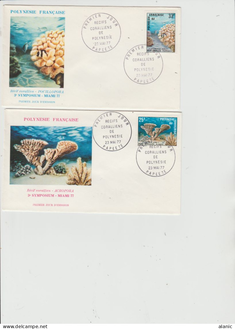 POLYNESIE. 2 FDC 1977  POSTE AERIENNE N° 121 / 122 RECIF CORAUX - FDC