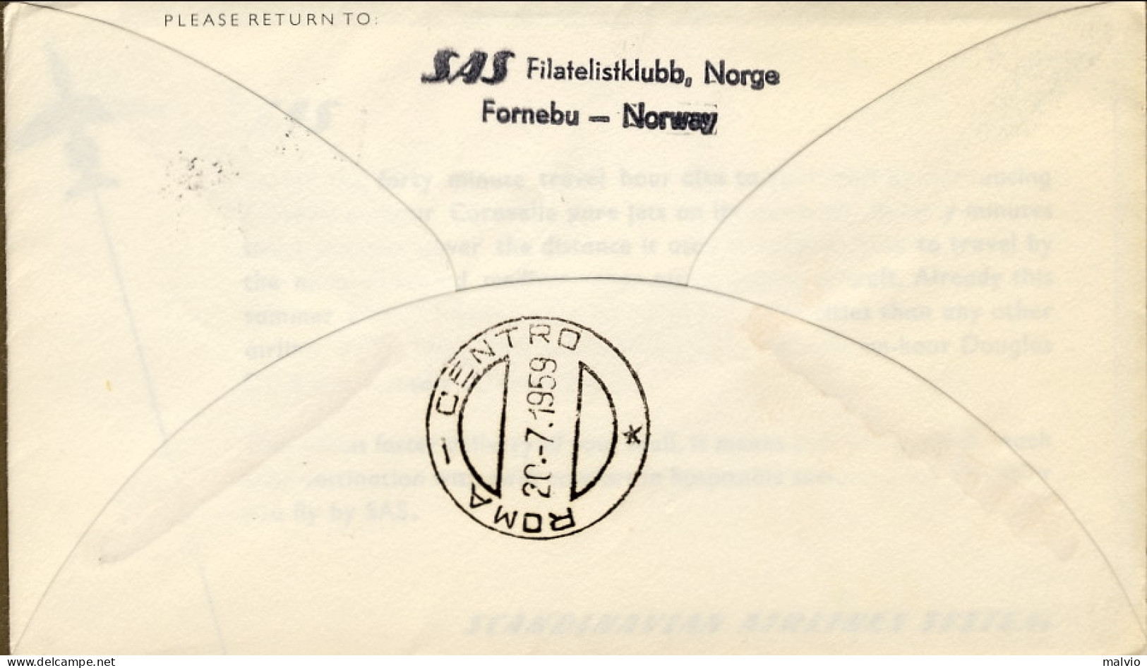 1959-Norvegia I^volo SAS Caravelle Oslo-Roma Del 17 Luglio - Lettres & Documents