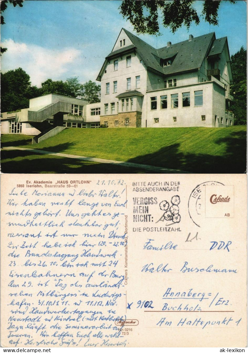 Ansichtskarte Iserlohn Ev. Akademie HAUS ORTLOHN Baarstraße 59-61 1972 - Iserlohn