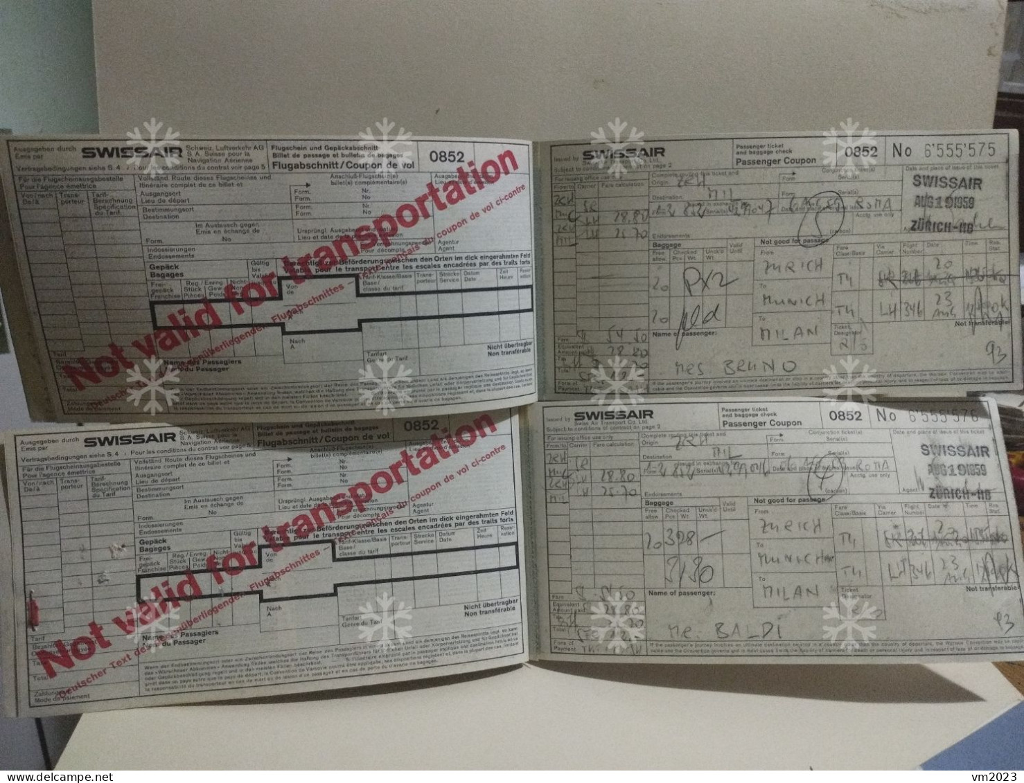 Switzerland Suisse Flight Ticket SWISSAIR Passenger And Baggae Check - Europa