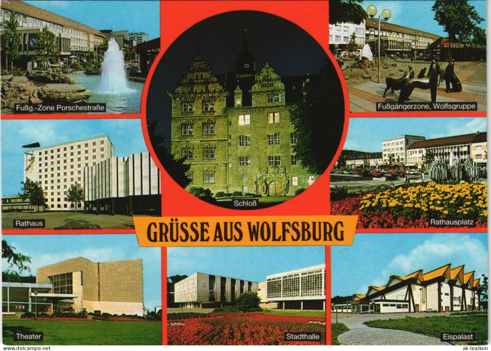 Wolfsburg MB Fußgängerzone Porschestraße, Rathaus, Eispalast Uvm. 1980 - Wolfsburg
