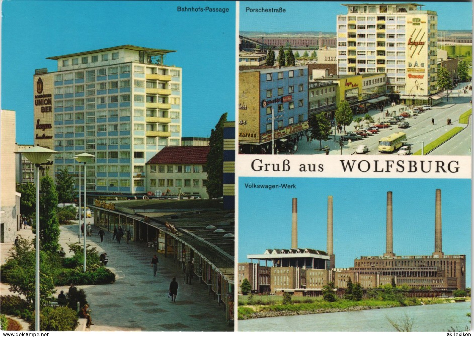 Wolfsburg Mehrbild-AK Porschestraße, VW-Werk, Bahnhofs-Passage 1970 - Wolfsburg