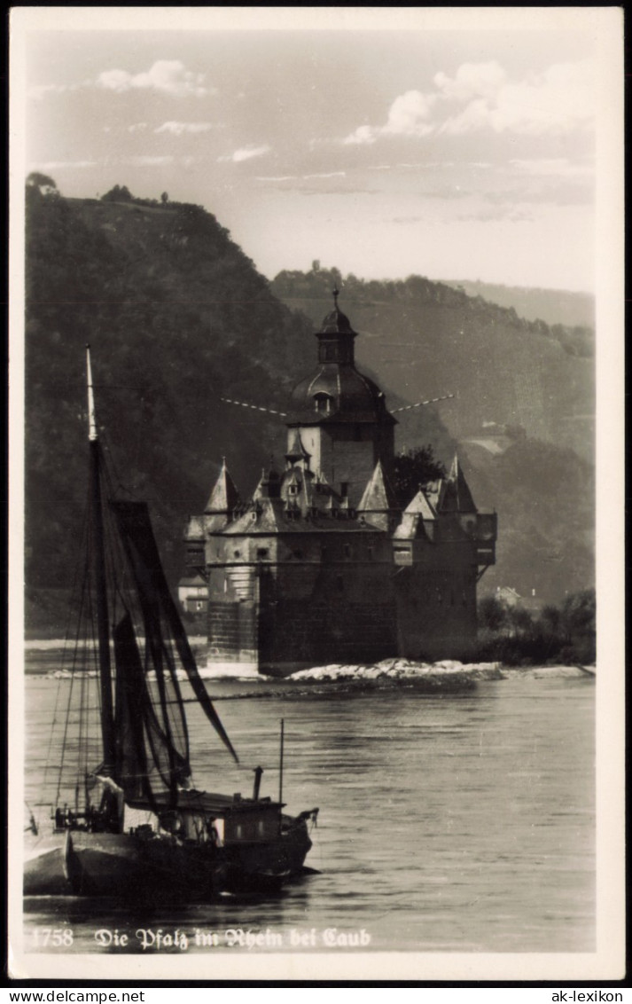 Ansichtskarte Kaub Burg Pfalzgrafenstein, Rheinschiff 1949 - Kaub