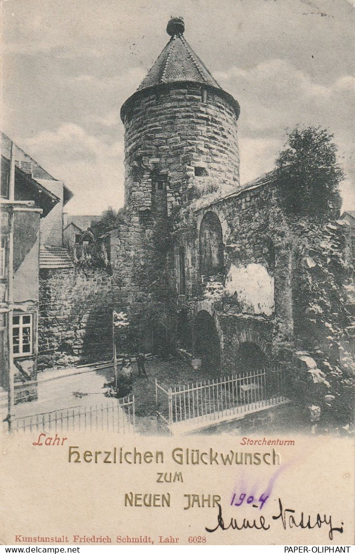 7630 LAHR, Storchenturm, Neujahrskarte 1904 - Lahr