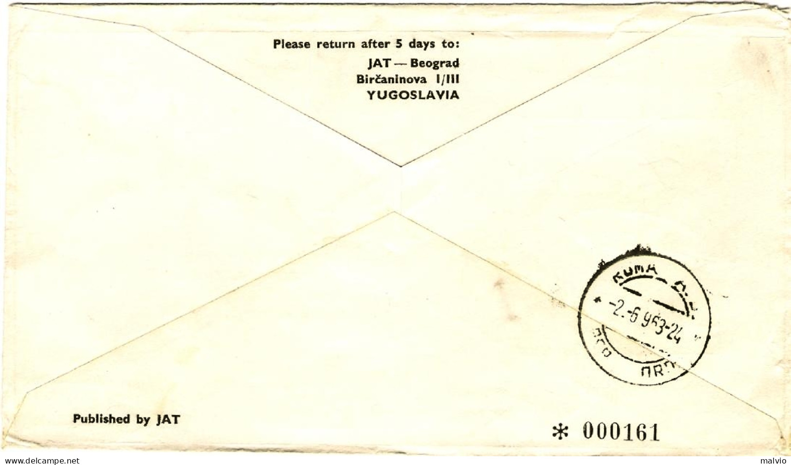 1963-Jugoslavia J.A.T. I^volo Dubrovnik Roma Del 2 Giugno - Poste Aérienne