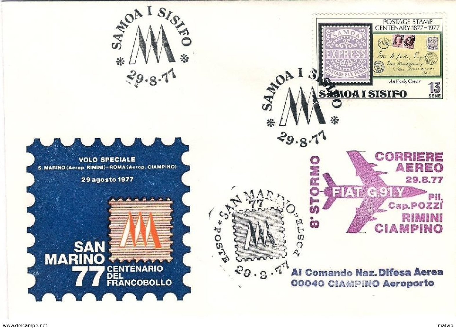 1977-Samoa I Sisifo Volo Speciale Rimini Aeroporto Ciampino Corriere Aereo 8^ St - Samoa