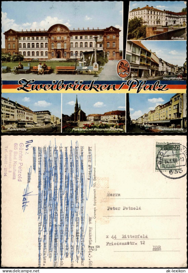 Ansichtskarte Zweibrücken Hauptsraße, Marktstraße, Fruchtmarktstraße 1967 - Zweibrücken