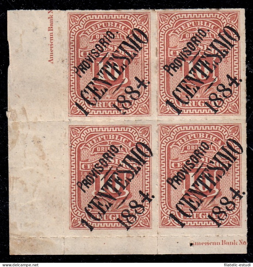 Uruguay 53a Bl.4 1883/84 Cifras MH - Uruguay