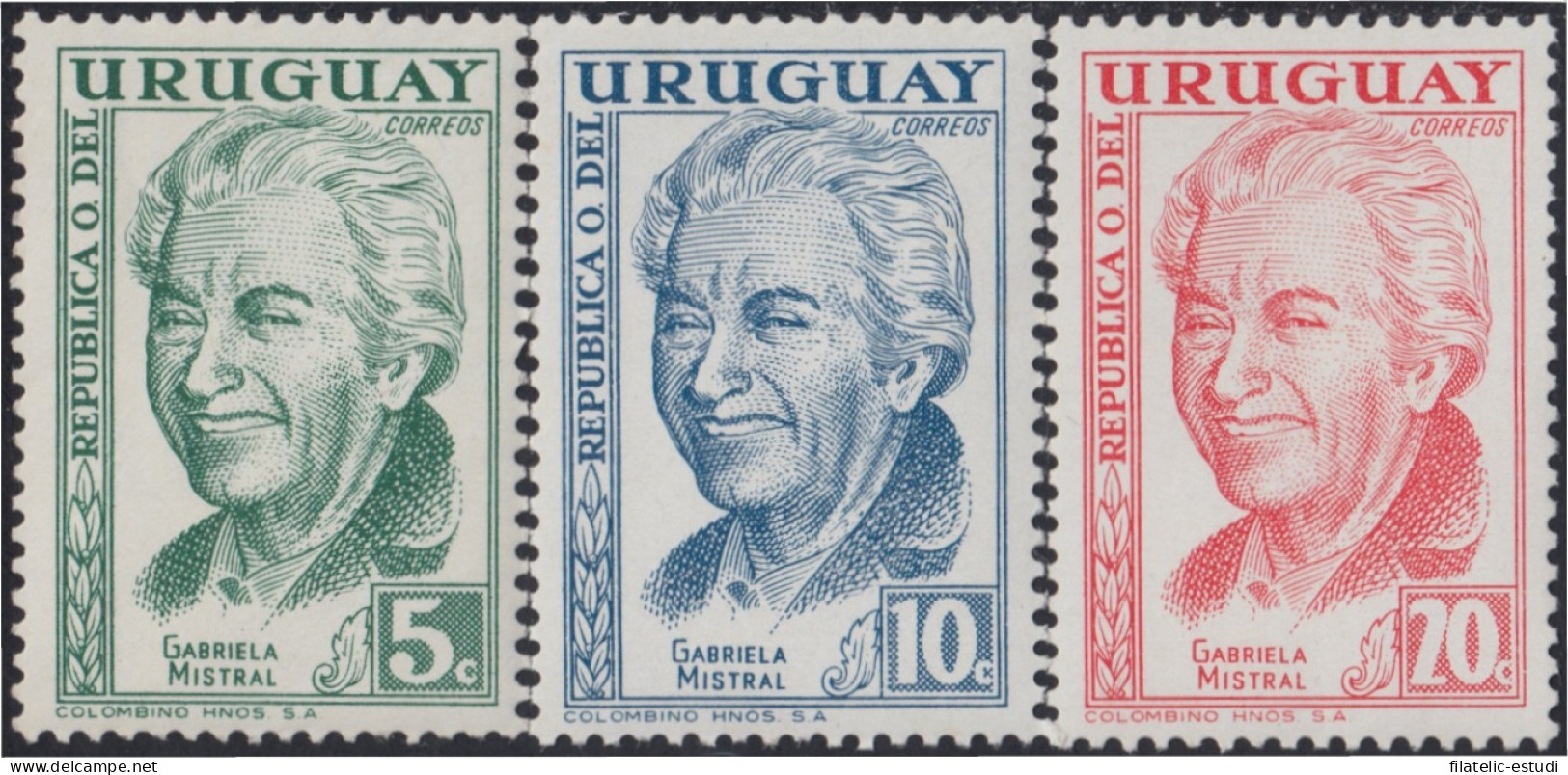 Uruguay 658/60 1959 70º Aniversario Del Nacimiento De La Poeta Chilena Gabriel - Uruguay