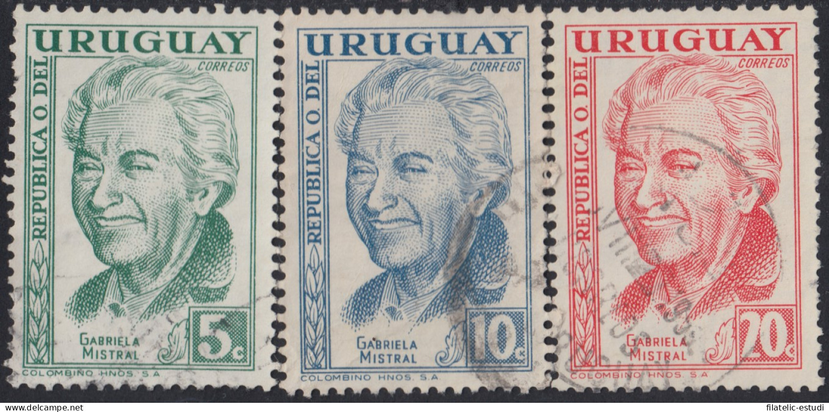 Uruguay 658/60 1959 70º Aniversario Del Nacimiento De La Poeta Chilena Gabriel - Uruguay