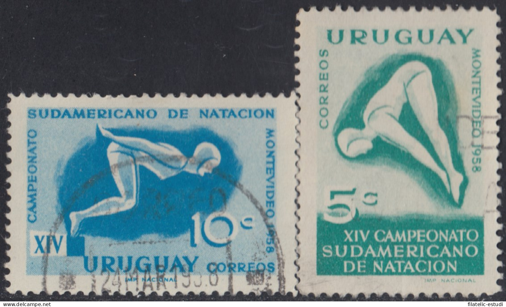 Uruguay 646/47 1958 14º Campeonato Sudamericanos De Natación En Montevideo Usa - Uruguay