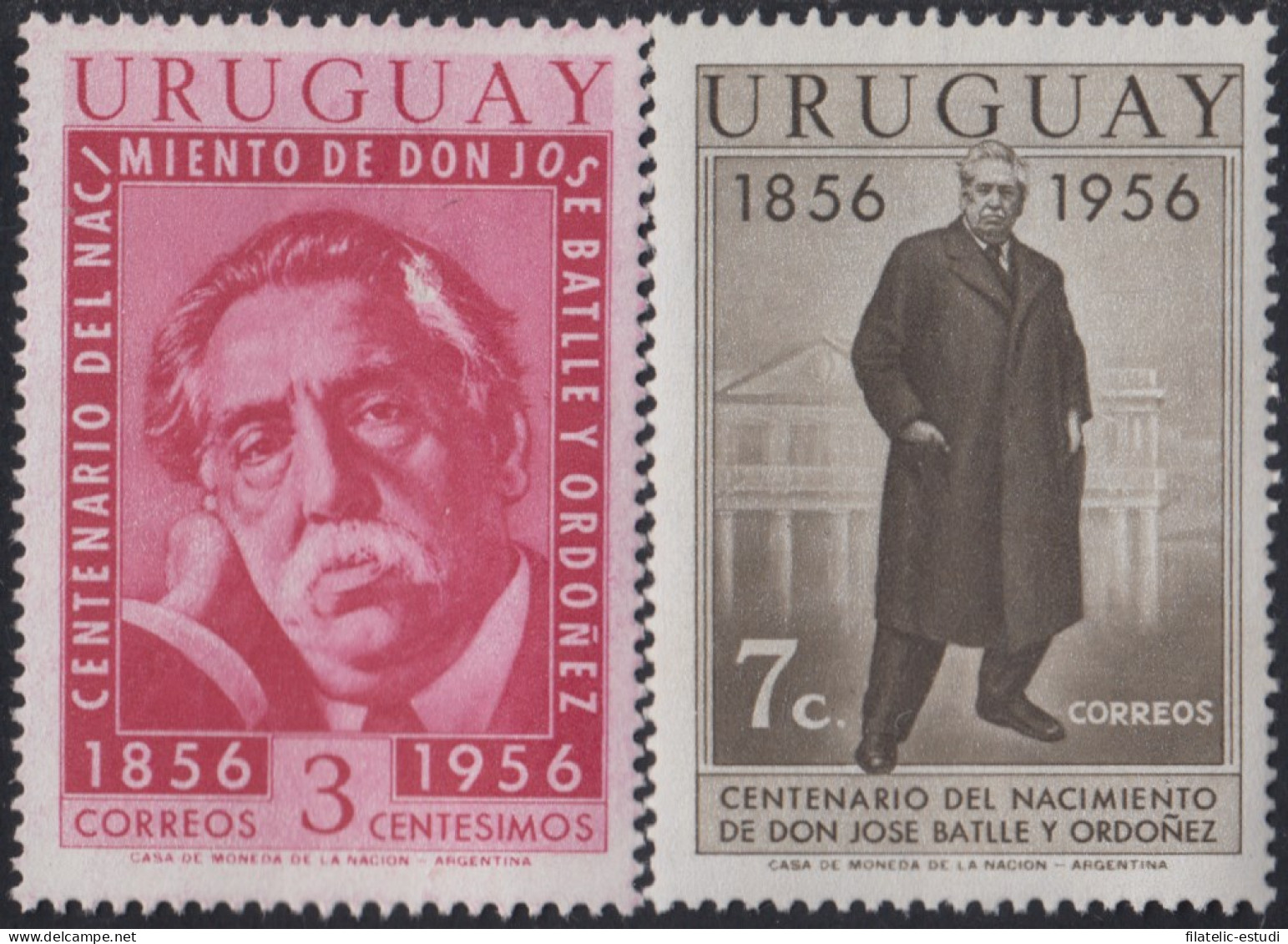 Uruguay 642/43 1956 Centenario Del Nacimiento Del Presidente José Battle Y Ord - Uruguay