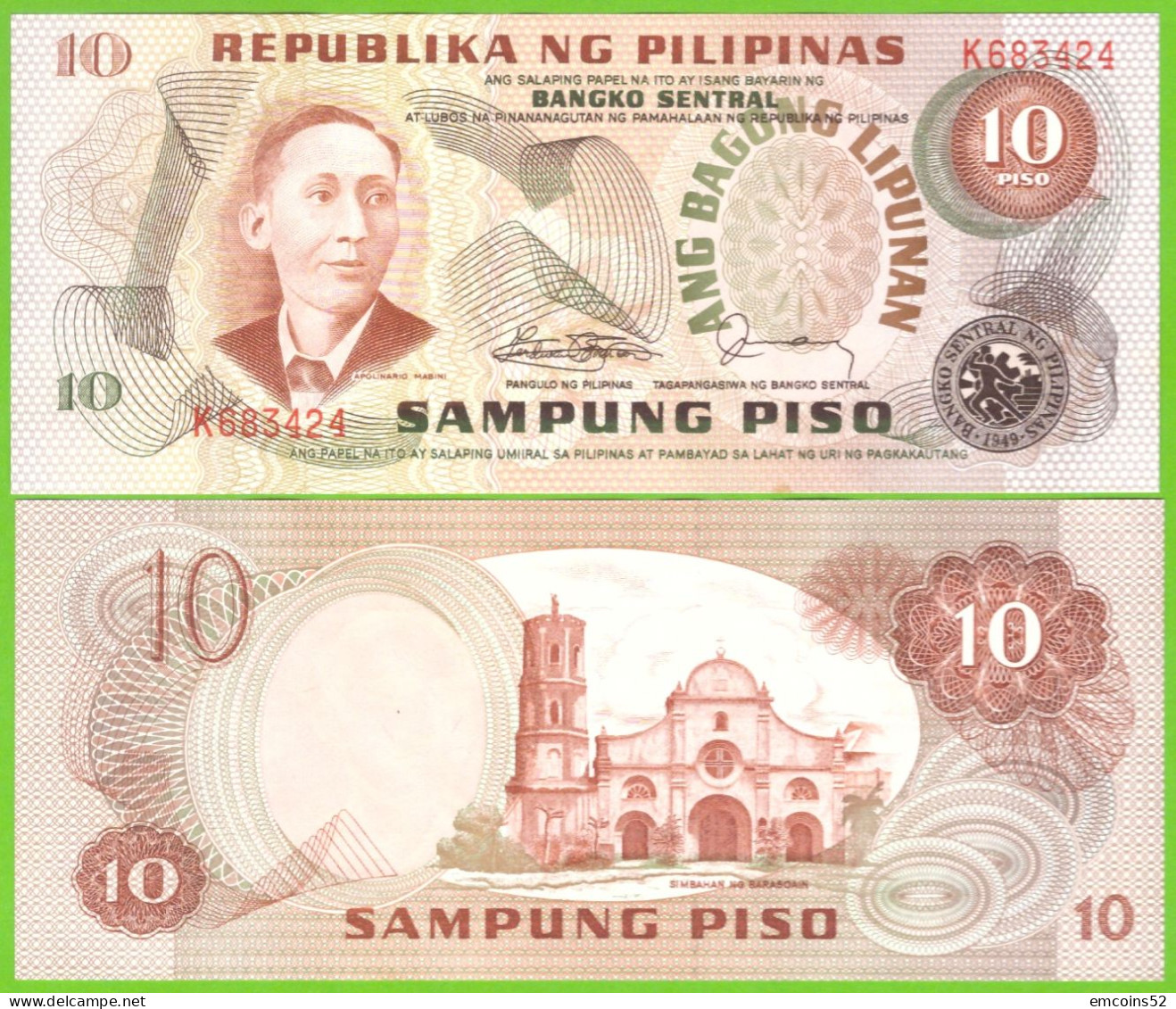 PHILIPPINES 10 PISO 1978  P-161d UNC - Filippine