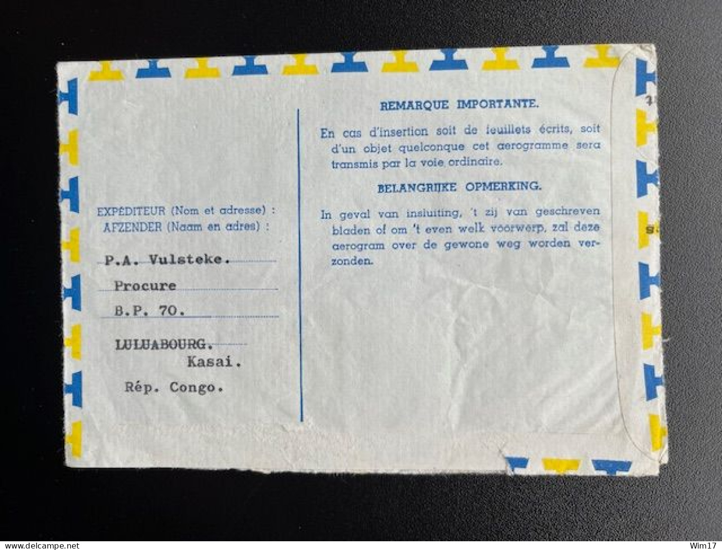BELGIAN CONGO KINSHASA 1962 AEROGRAMME LULUABOURG TO HEEMSTEDE 16-08-1962 BELGISCH CONGO - Lettres & Documents