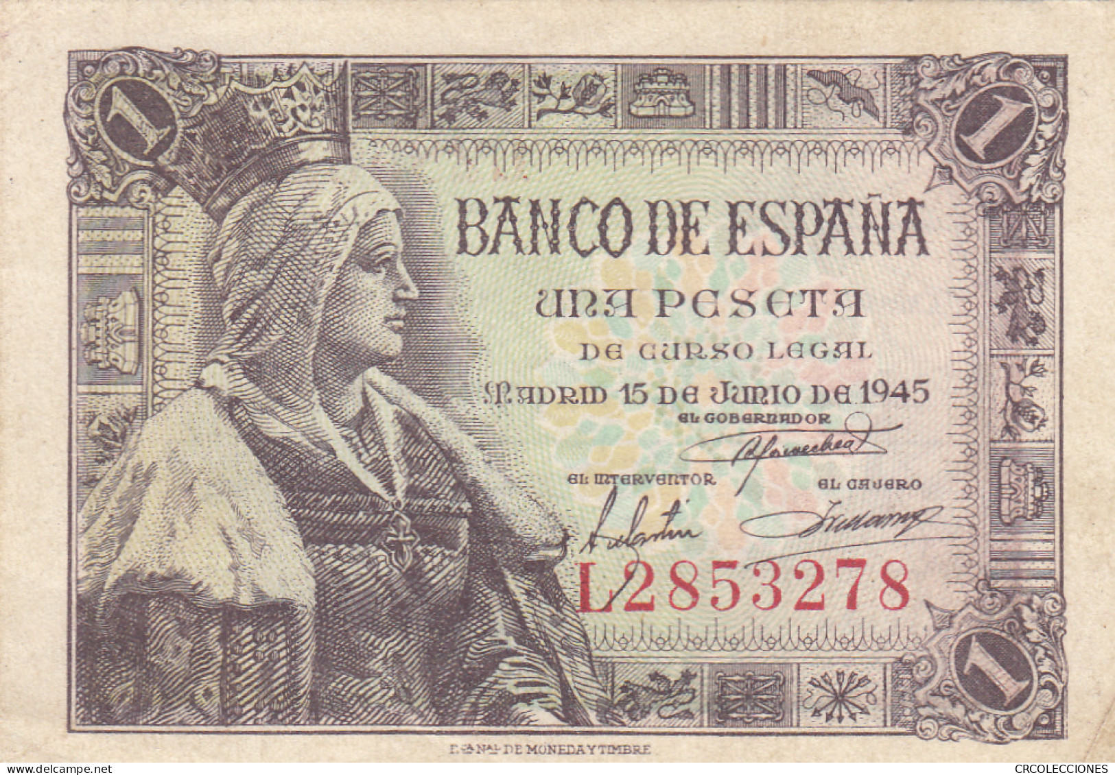 CRBS1088 BILLETE ESPAÑA 1 PESETA 1945 SERIE L USADO - Autres & Non Classés