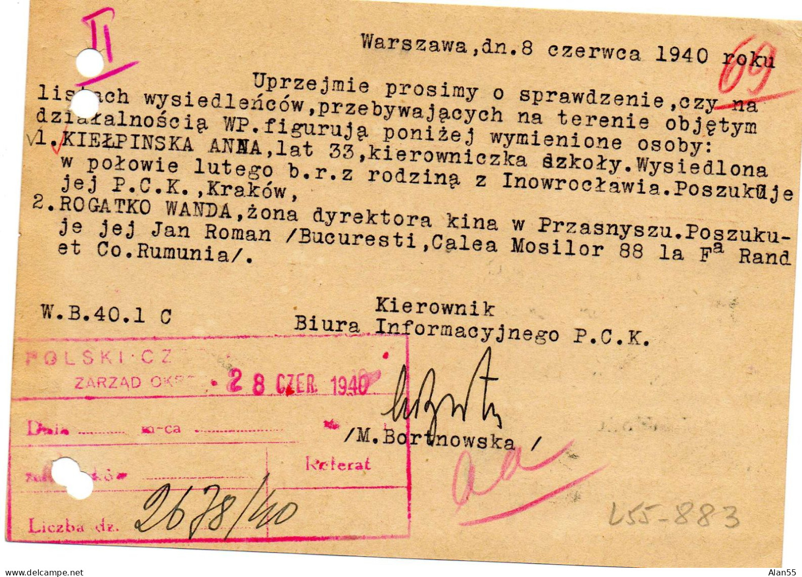 POLOGNE.1940. MESSAGE CROIX-ROUGE WARSZAWA. - Autres & Non Classés