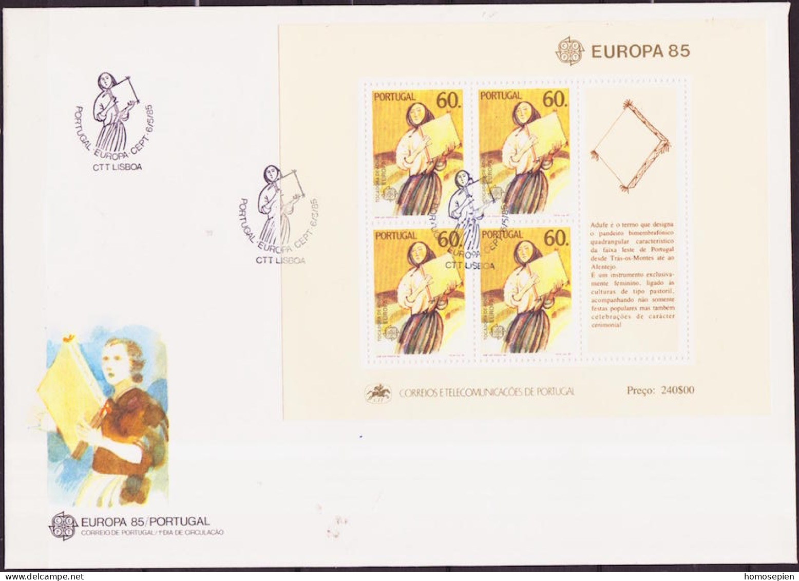 Europa CEPT 1985 Portugal FDC Y&Tn°BF48 - Michel N°B47 - 60e EUROPA - 1985