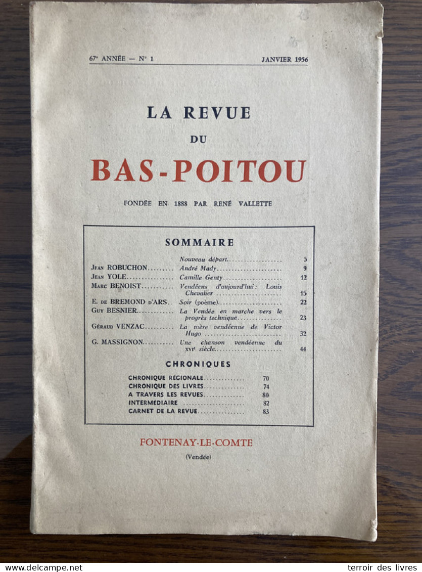 Revue Du Bas-Poitou 1956 1 AIGUILLON SUR MER Chanson Vendéenne Sur Le Pont D'Avignon - Poitou-Charentes