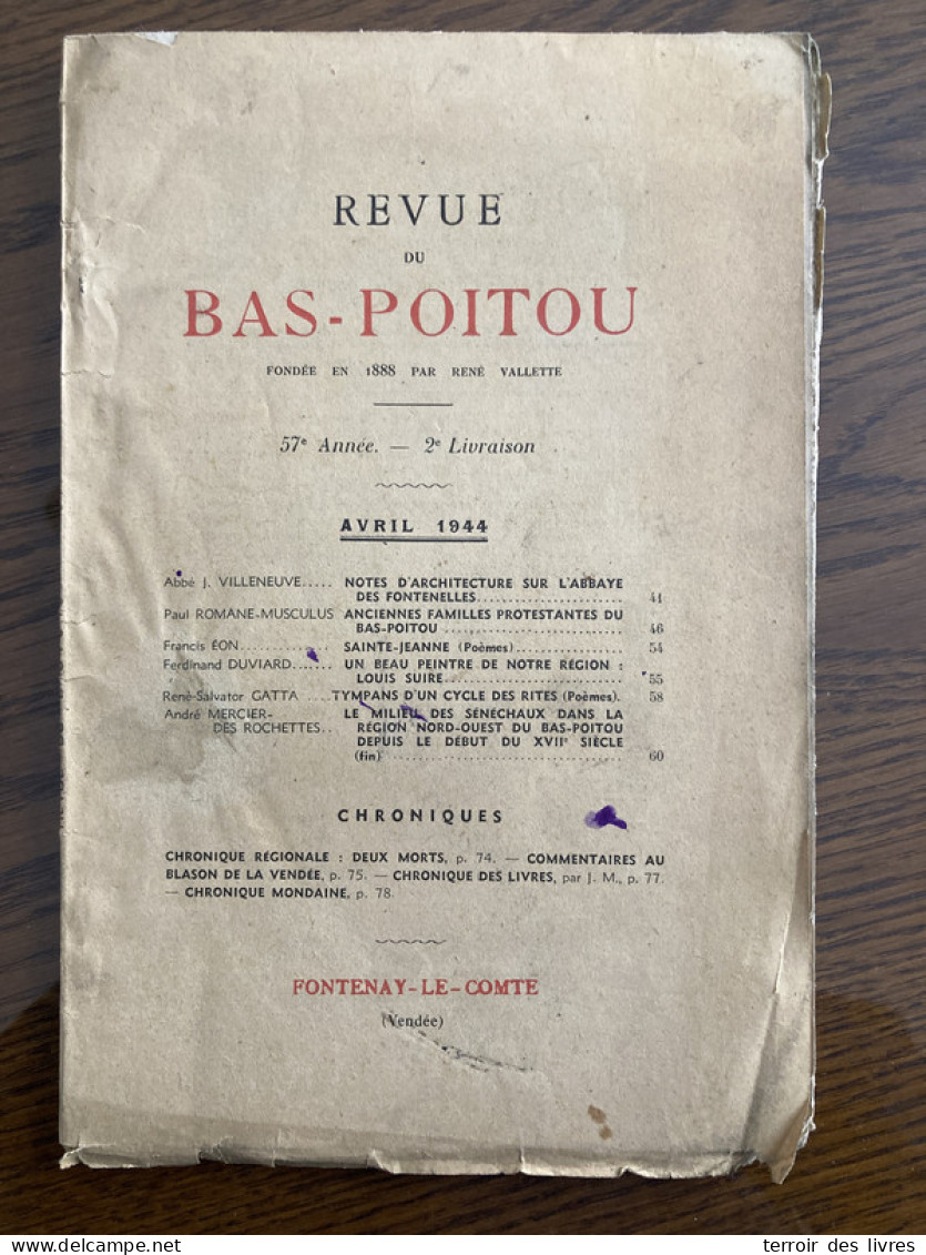 Revue Du Bas-Poitou 1944 2 SAINT ANDRE D'ORNAY RETZ BOURGNEUF BOUIN BEAUVOIR NOIRMOUTIER LE PERRIER RIE SAINT GILLES LA  - Poitou-Charentes