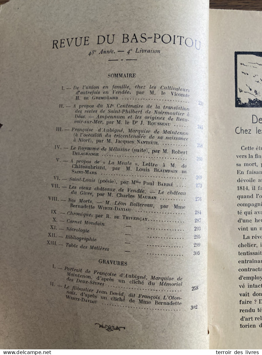 Revue Du Bas-Poitou 1938 3 BEAUPREAU ILE D'ELLE OLONNE JARD AUZAY JAUDONNIERE JONCHERE AUCHAY SUR VENDEE LA GARNACHE - Poitou-Charentes